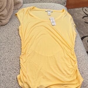 White House Black Market Yellow Ruched Sides Short Sleeve Top NWT